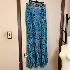 Blue Paisley Wide Leg Palazzo Pants